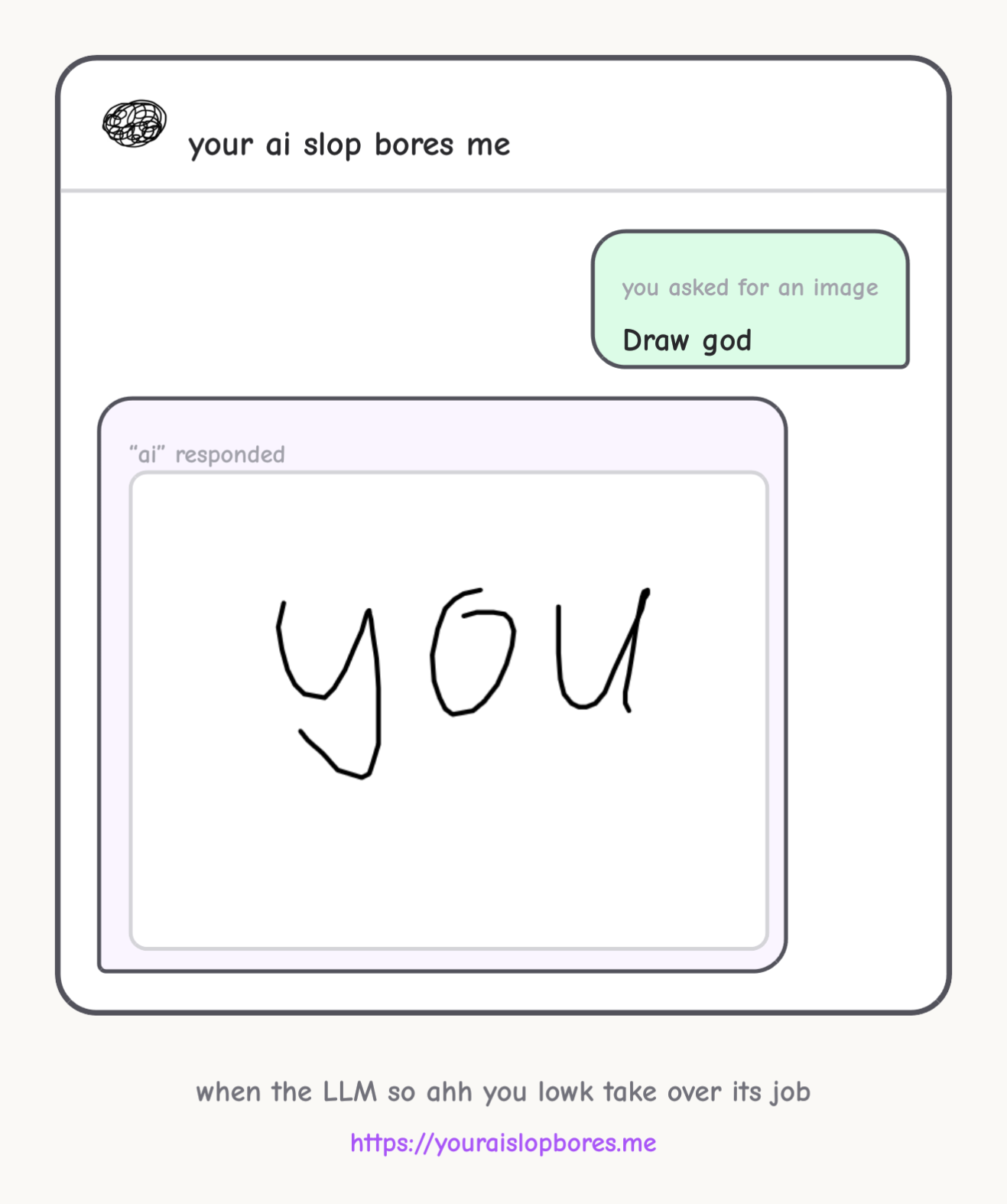 I asked for picture "draw god" and they drew text "you"